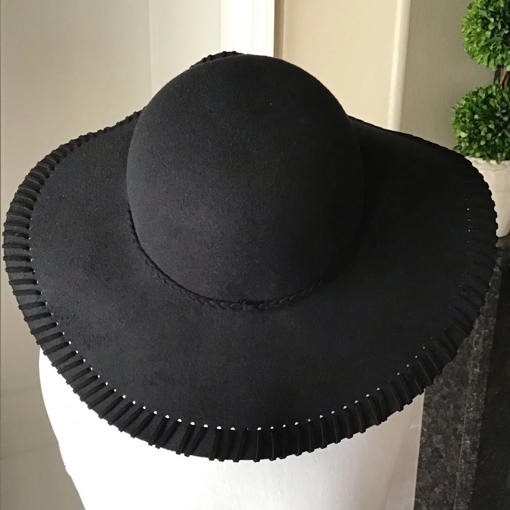 NEW Floppy Hat Black Felt Brim Whip Stitching Hippie Boho Western Festival Style